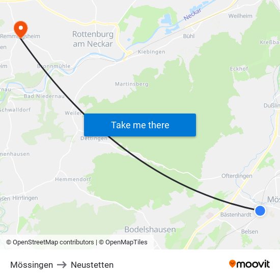 Mössingen to Neustetten map