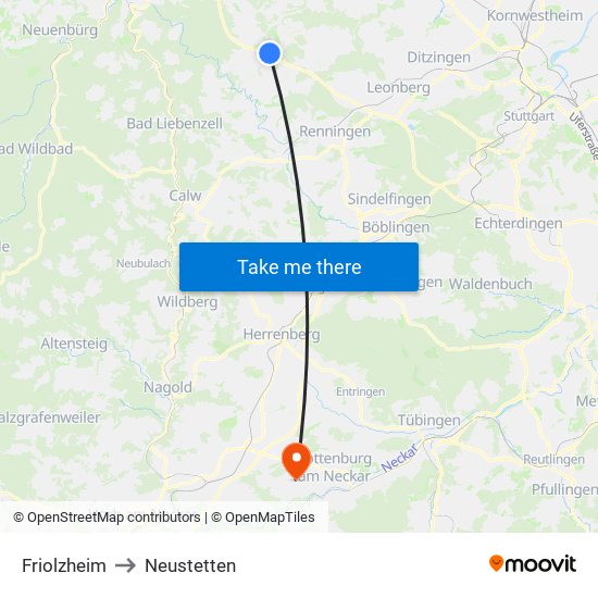 Friolzheim to Neustetten map