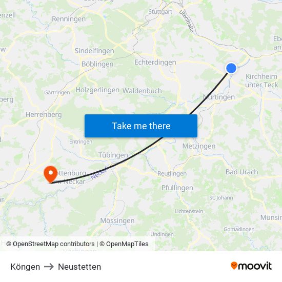 Köngen to Neustetten map