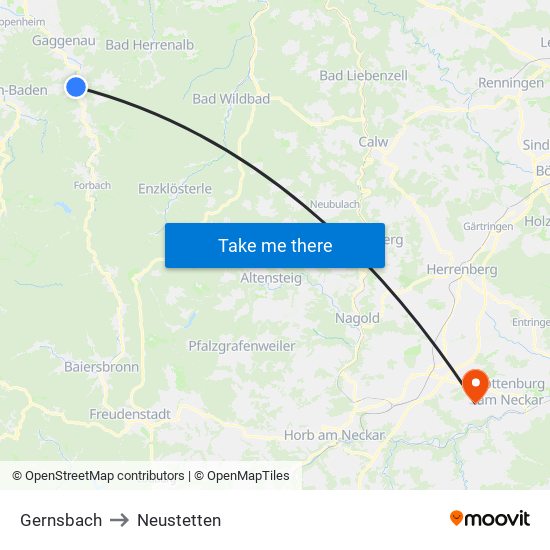 Gernsbach to Neustetten map