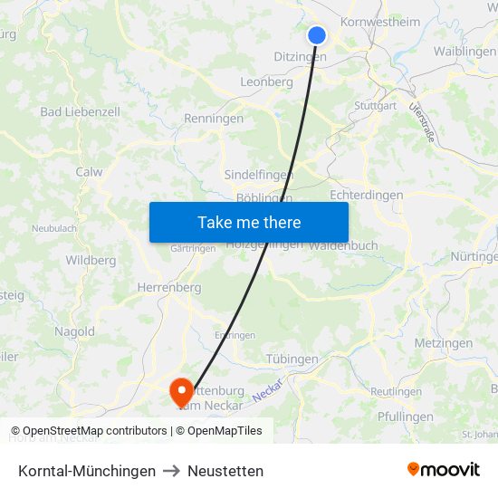 Korntal-Münchingen to Neustetten map