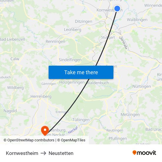 Kornwestheim to Neustetten map