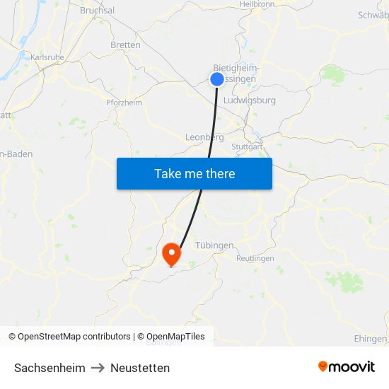 Sachsenheim to Neustetten map