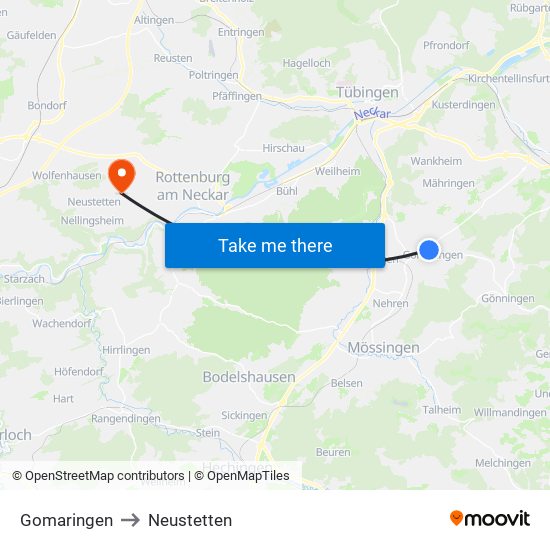 Gomaringen to Neustetten map