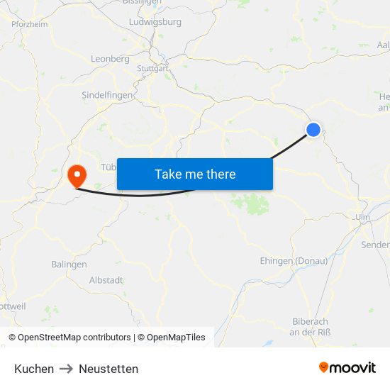 Kuchen to Neustetten map