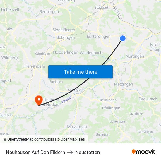 Neuhausen Auf Den Fildern to Neustetten map