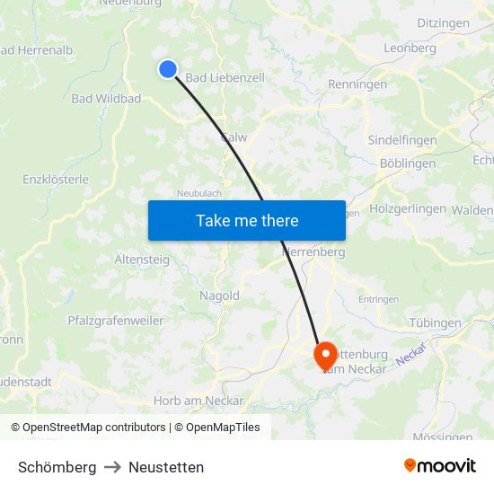 Schömberg to Neustetten map