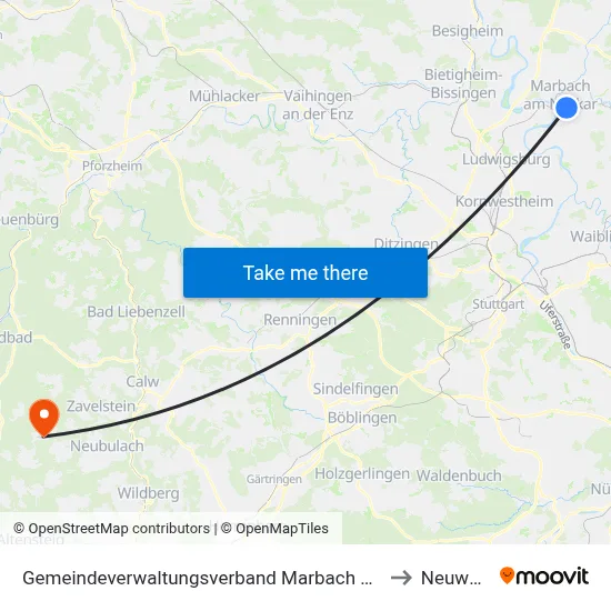 Gemeindeverwaltungsverband Marbach am Neckar to Neuweiler map