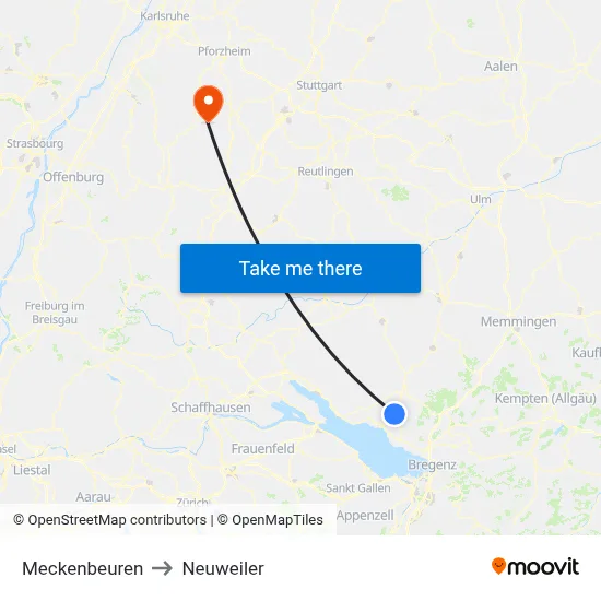 Meckenbeuren to Neuweiler map