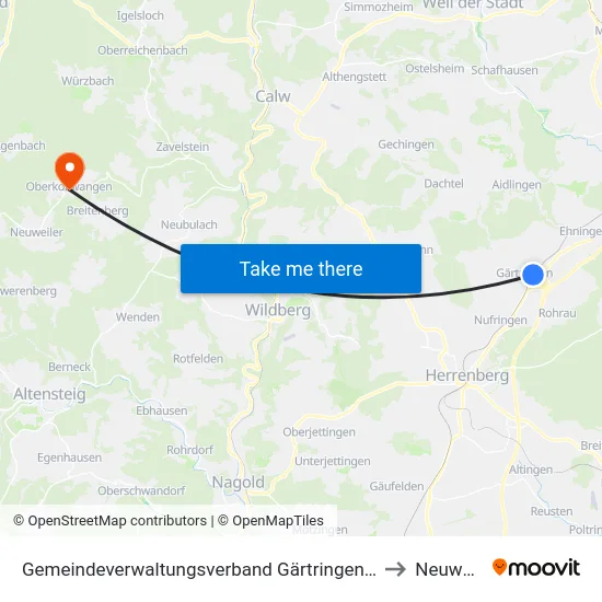 Gemeindeverwaltungsverband Gärtringen/Ehningen to Neuweiler map
