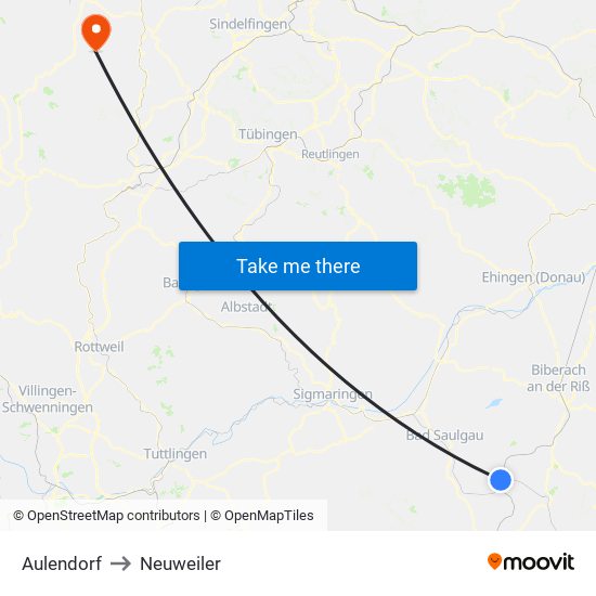 Aulendorf to Neuweiler map