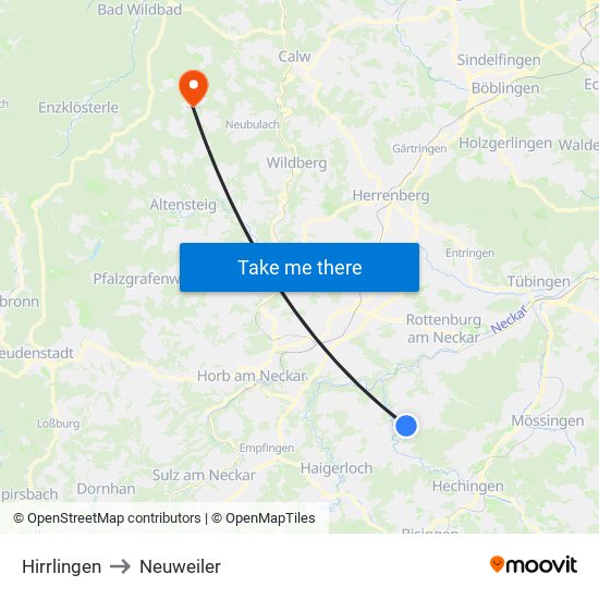 Hirrlingen to Neuweiler map