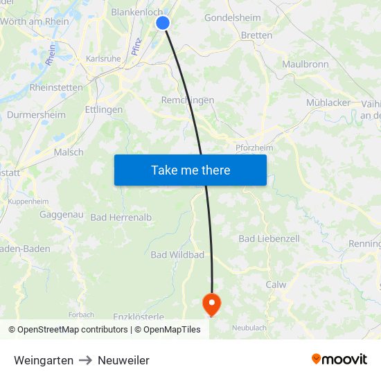 Weingarten to Neuweiler map