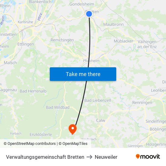 Verwaltungsgemeinschaft Bretten to Neuweiler map