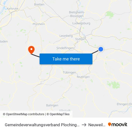 Gemeindeverwaltungsverband Plochingen to Neuweiler map