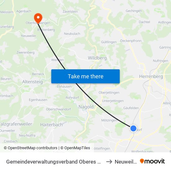 Gemeindeverwaltungsverband Oberes Gäu to Neuweiler map