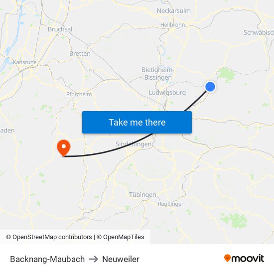 Backnang-Maubach to Neuweiler map