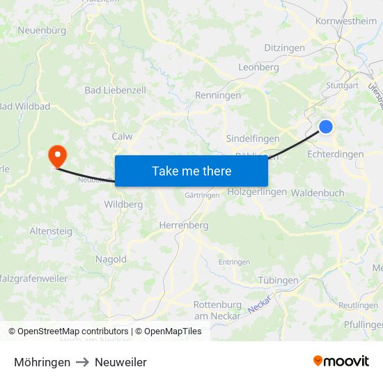 Möhringen to Neuweiler map