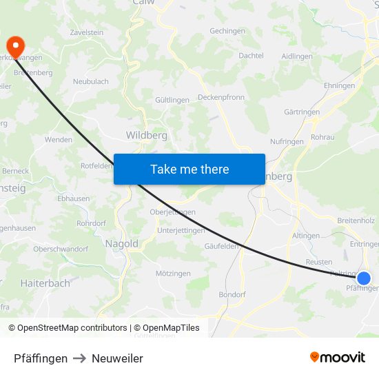 Pfäffingen to Neuweiler map