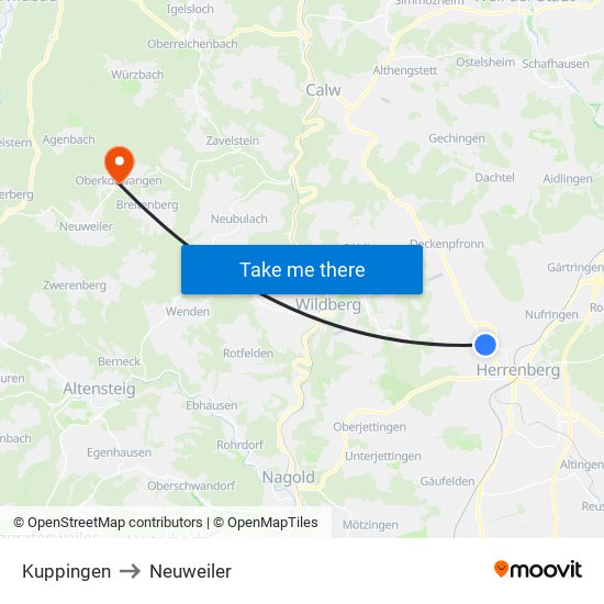 Kuppingen to Neuweiler map