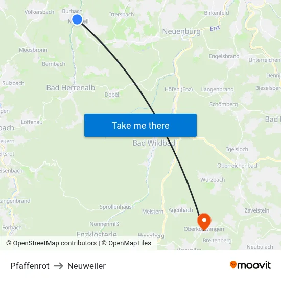 Pfaffenrot to Neuweiler map