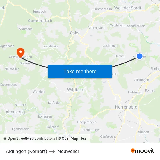 Aidlingen (Kernort) to Neuweiler map