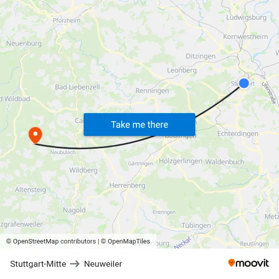 Stuttgart-Mitte to Neuweiler map