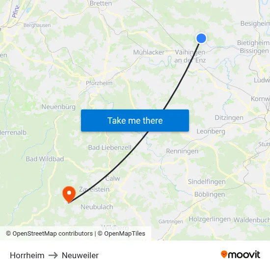 Horrheim to Neuweiler map