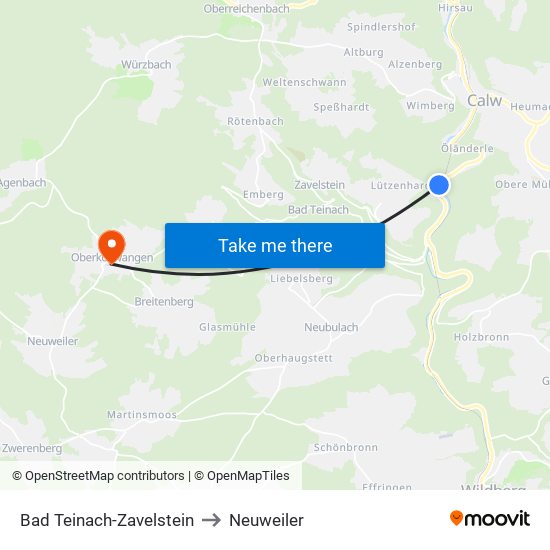 Bad Teinach-Zavelstein to Neuweiler map