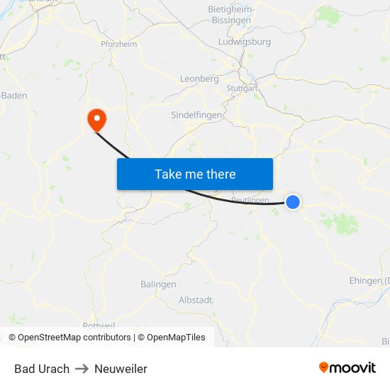 Bad Urach to Neuweiler map