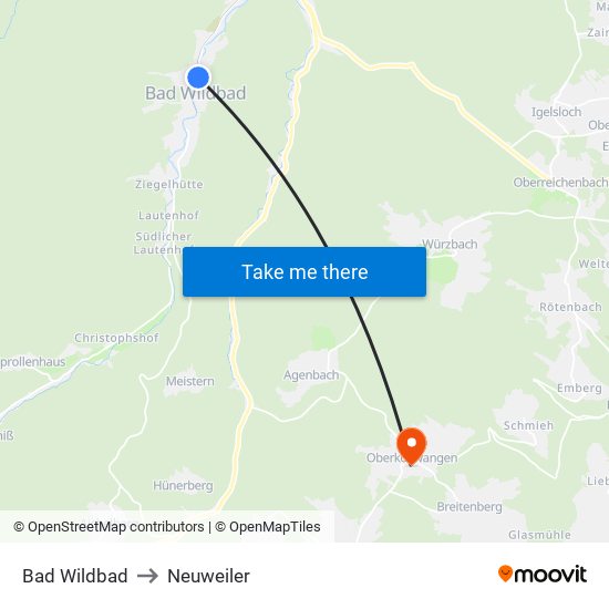 Bad Wildbad to Neuweiler map