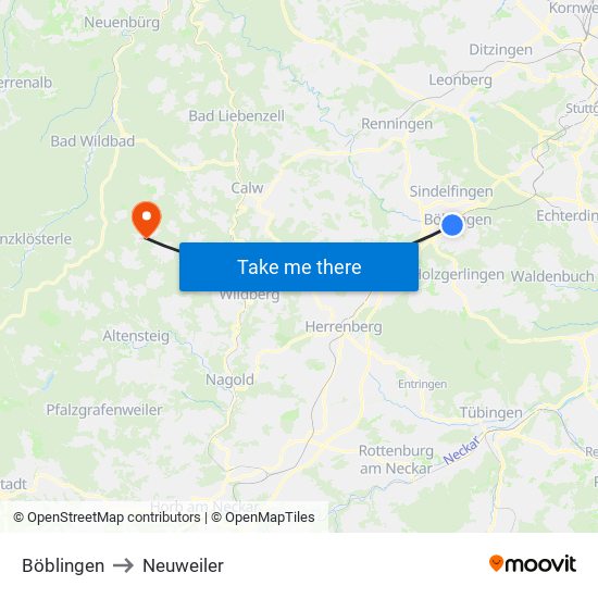 Böblingen to Neuweiler map