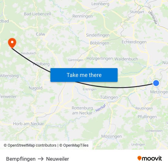 Bempflingen to Neuweiler map