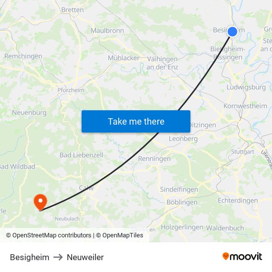 Besigheim to Neuweiler map