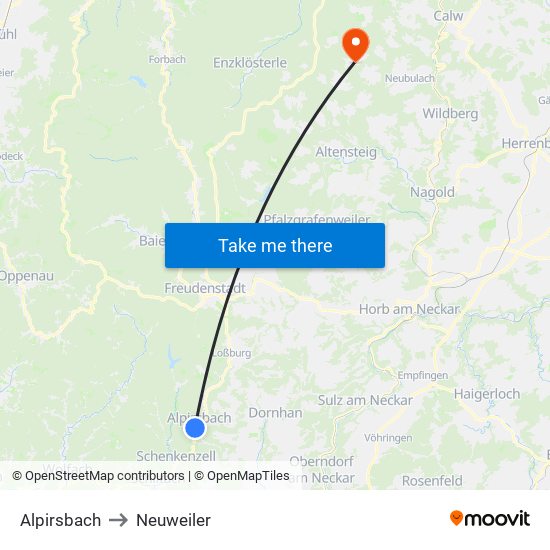 Alpirsbach to Neuweiler map