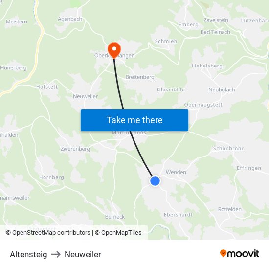 Altensteig to Neuweiler map