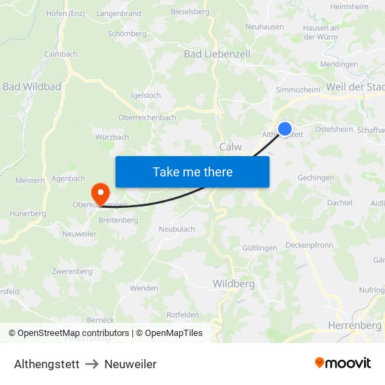 Althengstett to Neuweiler map