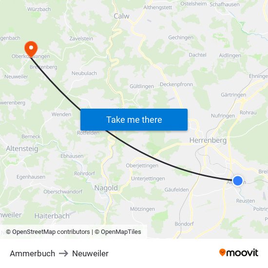 Ammerbuch to Neuweiler map