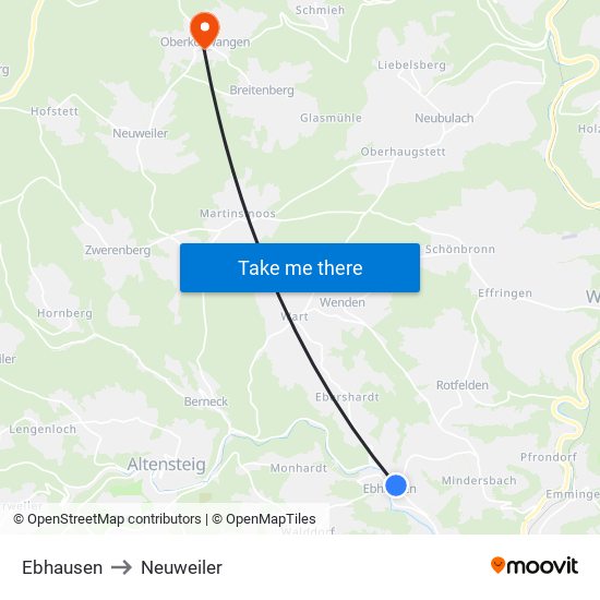 Ebhausen to Neuweiler map