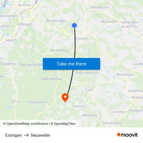 Eisingen to Neuweiler map