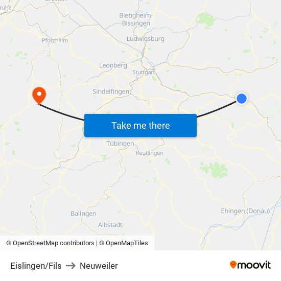 Eislingen/Fils to Neuweiler map