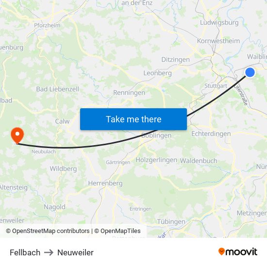 Fellbach to Neuweiler map