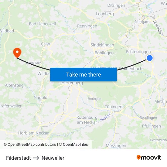 Filderstadt to Neuweiler map