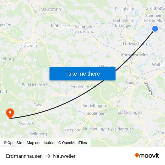 Erdmannhausen to Neuweiler map