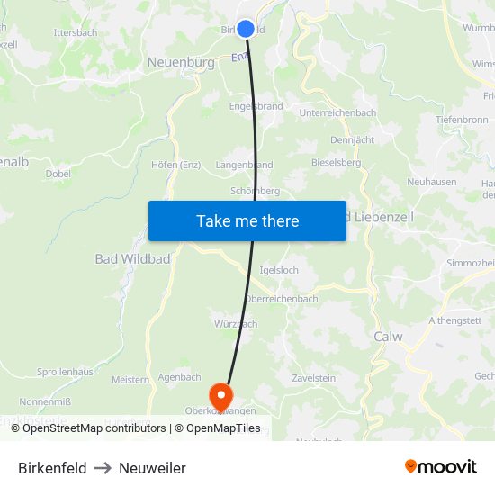 Birkenfeld to Neuweiler map