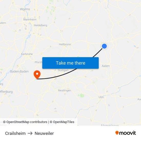 Crailsheim to Neuweiler map