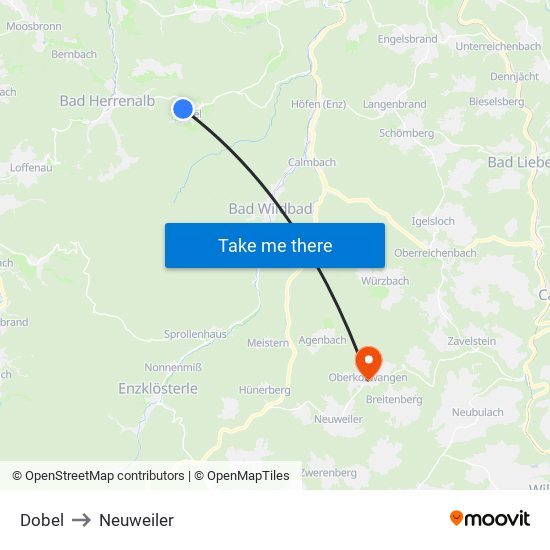 Dobel to Neuweiler map