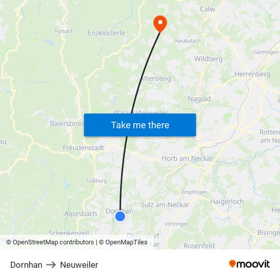 Dornhan to Neuweiler map