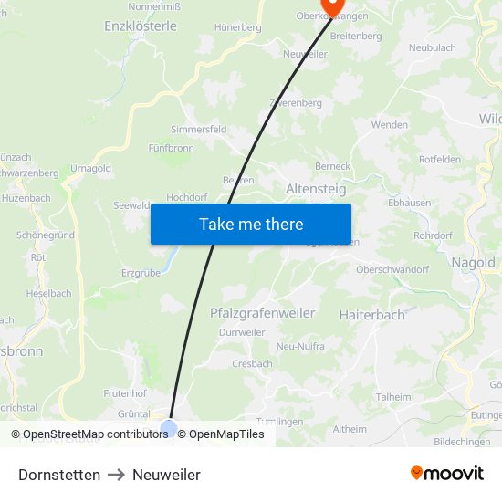 Dornstetten to Neuweiler map