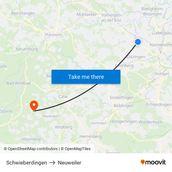 Schwieberdingen to Neuweiler map